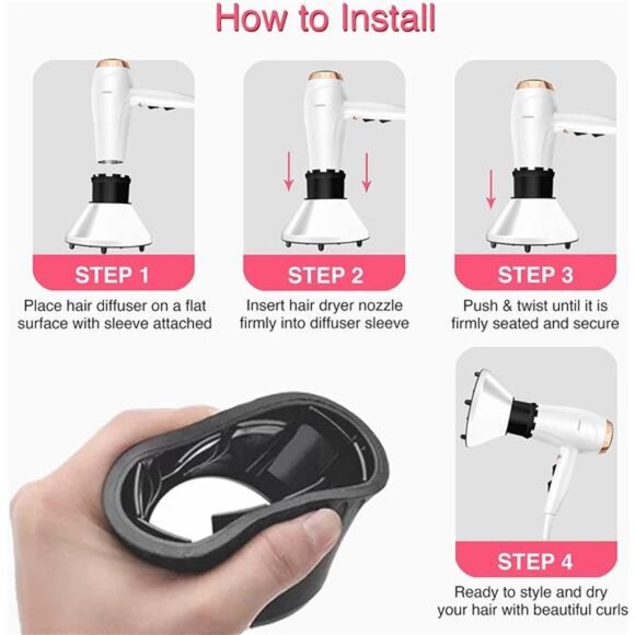 Slip-On Hair Diffuser Hair Dryer Attachment to Fit Nozzles from 1¾ to 2¼ inches - Picture 5 of 8